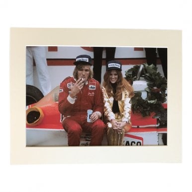James Hunt and Girl after the Race A4 Mounted Photo