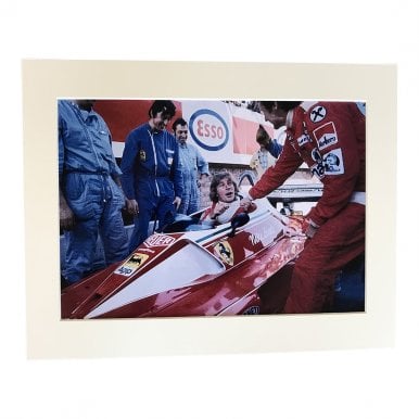 James Hunt in Laudas Ferrari A4 Mounted Photo
