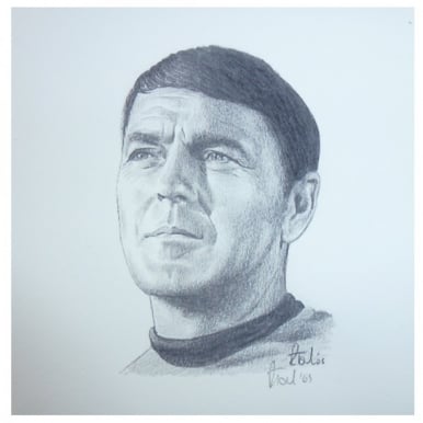 Star Trek Scotty Portrait 12 x 12cm Print by Robert Tomlin